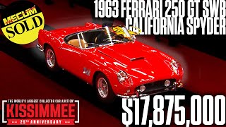 SOLD FOR 17875 Million 1963 Ferrari 250 GT SWB California Spyder  Mecum Kissimmee 2024 [upl. by Lleinnad531]