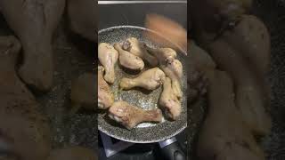 Slapping chicken drumsticks in butter with a wooden spoon [upl. by Auqinot683]