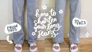 EASIEST WAY TO SHORTEN YOUR JEANS 3 WAYS no using of sewing machine [upl. by Oirifrop]