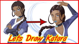 Lets Draw Waterbending Katara Avatar Last Airbender Fan Art [upl. by Izmar903]