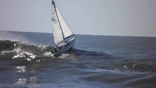 sail boat going out port macquarie bar [upl. by Anialram]