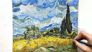 How to Draw Van Gogh Wheatfield with Cypresses  Acrylic Painting [upl. by Nivri]