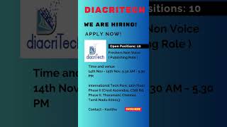 CHENNAI JOB ✨ FRESHERS WALKIN ✨ANY DEGREE✨DATE 14 amp 1511 2024✨Taramani✨Ascendas IT Park✨ [upl. by Bitthia358]