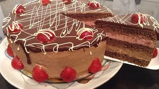 Tort cu crema de ciocolata Mascarpone si mousse de capsuni Strawberry Chocolate Mousse Cake [upl. by Thorlie]