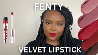 NEW Fenty Beauty Icon Velvet Lipstick  10 Hr Wear Test  swatches Shade MVP [upl. by Acinonrev]