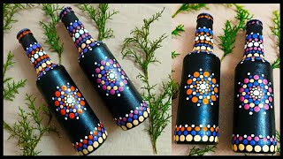 DIYDot mandala art on bottle without dotting tools part2 Glass bottle painting  Siya Handicrafts [upl. by Arden]