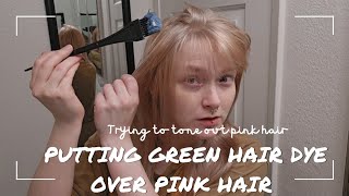 GREEN TONER  USING GREEN HAIR DYE TO TONE OUT PINK HAIR [upl. by Ibbetson]