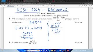 KCSE 2024  DECIMALS [upl. by Enyamrahc]