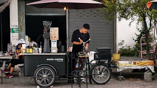 ASMR Cafe Vlog Mini Coffee Shop Mobile Coffeebar Pop up Bike Barista Working Relax Kopi Carts Street [upl. by Coraline]