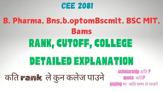 B PHARM BNS B OPTOM BAMS BSC MLT BSC MIT RESULT 2081 CUTOFF SEAT COLLEGE AND SCHOLARSHIP [upl. by Yttel401]