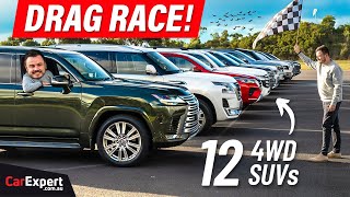 12 SUV drag race Patrol v LandCruiser v Lexus LX v Everest v Defender v MUX v Fortuner v Pajero [upl. by Monteria]