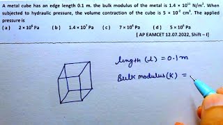 Elasticity  Physics  Class 11  Pyq mechanical properties of solids  A metal cube has Neet Jee [upl. by Church]