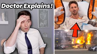 Doctor Reacts to Romain Grosjean Escaping NearDeath F1 Crash amp Explains Burn Injuries [upl. by Vania]