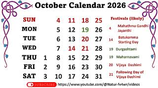 October Calendar 2026 october2026calendar calendaroctober [upl. by Einaeg]