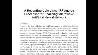 A Reconfigurable Linear RF Analog Processor for Realizing Microwave Artificial Neural Network [upl. by Mandel]