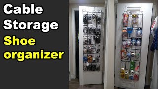 Hanging shoe organizer hack for cable management storage [upl. by Asreht]