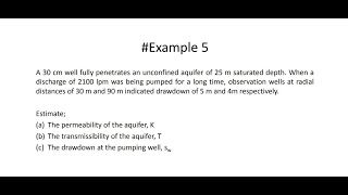 Groundwater Example  Calculate Transmissibility amp Drawdown Unconfined Aquifer [upl. by Yelrihs]