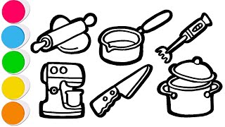 How To Draw Kitchen Tools  Step By Step [upl. by Nyved14]