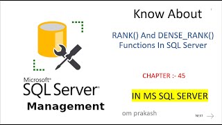 RANK and DENSERANK functions in SQL Server chapter 45 [upl. by Notrub]