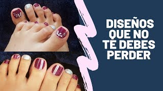 👣DECORACIÓN de UÑA de los PIES paso a paso👣❤ Decoración de uñas con esmalte vino tinto🍷 [upl. by Attenal791]