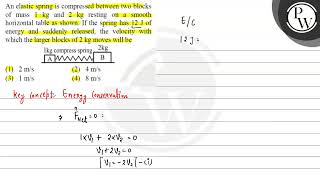 An elastic spring is compressed between two blocks of mass \ 1 \mathrmkg \ and \ 2 \mathrm [upl. by Ojela]