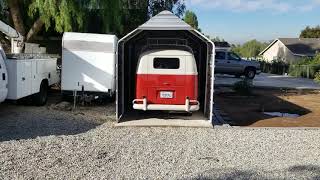 Harbor Freight Tools portable garage into permanent structure with the car inside [upl. by Airamalegna643]