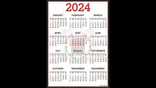 calendar calendar2024 2024 2024calendar holidays newcalendar 2024holidays lifestyle diary [upl. by Gabbert]