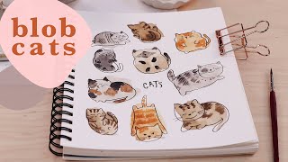 BLOB CATS Watercolor Ideas  50 Ways to Fill a Sketchbook [upl. by Goldberg437]