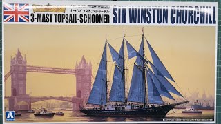 Aoshima 3Mast TopsailSchooner Sir Winston Churchill 1350 Scale Model Ship [upl. by Adlee]