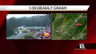 Person killed in fiery crash on I59 in Birmingham [upl. by Nailluj78]