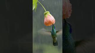 hummingbird drinking nectar of flowers in heavy rain birds wildlife nature [upl. by Llenrev]