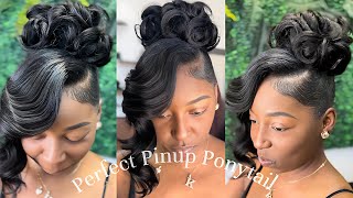 Pin Curl Pin Up Ponytail with layered Quickweave Side bang  Look amp Learn How to achieve this look [upl. by Anrim346]