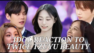 IDOL REACTION AND INTERACTION WITH TWICE TZUYU BEAUTY [upl. by Atteuqehs]