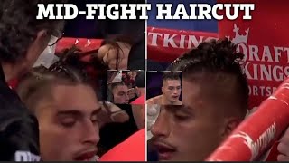 Watch boxer Austin DeAnda get haircut MIDFIGHT after hilarious row with cornerman who insisted [upl. by Llevad]