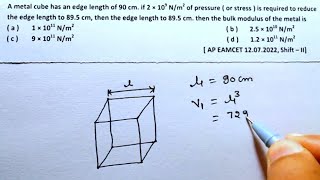 Elasticity  Physics  Class 11  Pyq  mechanical properties of solids  A metal cube  Neet Jee [upl. by Ettenwahs]