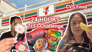 Eating 7  11 Food for 24 hours 😱 CVS food Challenge 🍔🍗🍙🧁 24hourschallenge foodchallenge 7eleven [upl. by Lisabet389]