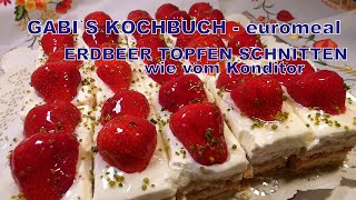 ERDBEER TOPFENSCHNITTEN wie vom Konditor fruchtiger Kuchen mit Quark Sahne Topping [upl. by Catha328]