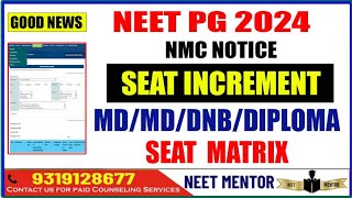 NEET PG 2024 Seat Matrix Seat Increment as per NMC website MDMSDNBNBEDIPLOMA neetpg2024 [upl. by Gibe]