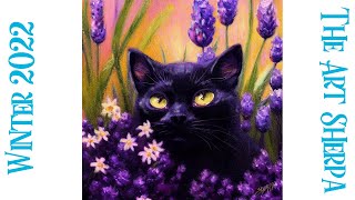 Lucky Black Cat in Flowers 🥀😺 How to paint acrylics for beginners Paint Night At Home [upl. by Atinyl]