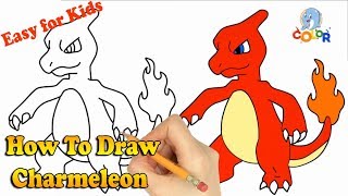 How To Draw Charmeleon  Draw Easy Pokemon  Drawing and Colouring for Kids [upl. by Nyrek]