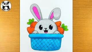 Cute rabbit inside basket drawing and colouring [upl. by Nnayd1]