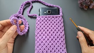 DIY Tutorial💖 Crochet phone bag Honeycomb stitch pattern💖 [upl. by Ducan]