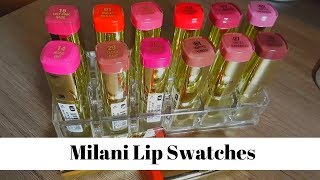 Milani Color Statement Lipstick  Lipstick swatches [upl. by Nannarb]