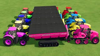 TRANSPORT JDEERE amp JCB amp CLASS amp MCCORMICK TRACTORS  CANOLA HARVEST w FLATBED TRAILER  FS 22 [upl. by Rabush]