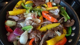 Bistec de Res con Pimientos y Cebolla facil y delicioso bistecderes fajitas recetadecarne [upl. by Duong]