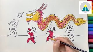 Vẽ múa rồng đơn giản  Vẽ siêu dễ cùng lớp vẽ Hi Art Cute  How to Dragon dance  Happy new year [upl. by Elletsyrk]