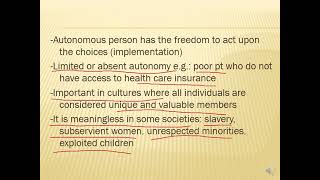 Lect 4 Ethical Principles Autonomy 1 [upl. by Jamnis335]