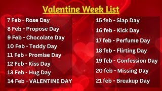 Valentine Week List 2024  February Days List 2024  Happy Valentines Day Status 2024  Love Status [upl. by Eberta628]