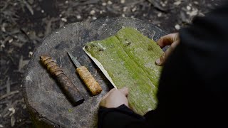 Making carving knife  blacksmithing bark sheath burl handle and bushcraft trip [upl. by Otes]