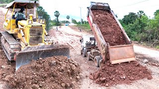 Skillful Operator Using Dozers Push Rock To Build A Road Foundation [upl. by Bernadette]